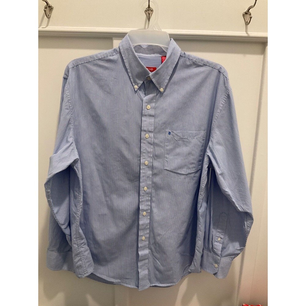 IZOD Men’s Button Up Shirt XLarge Blue White Striped Long Sleeve Cotton